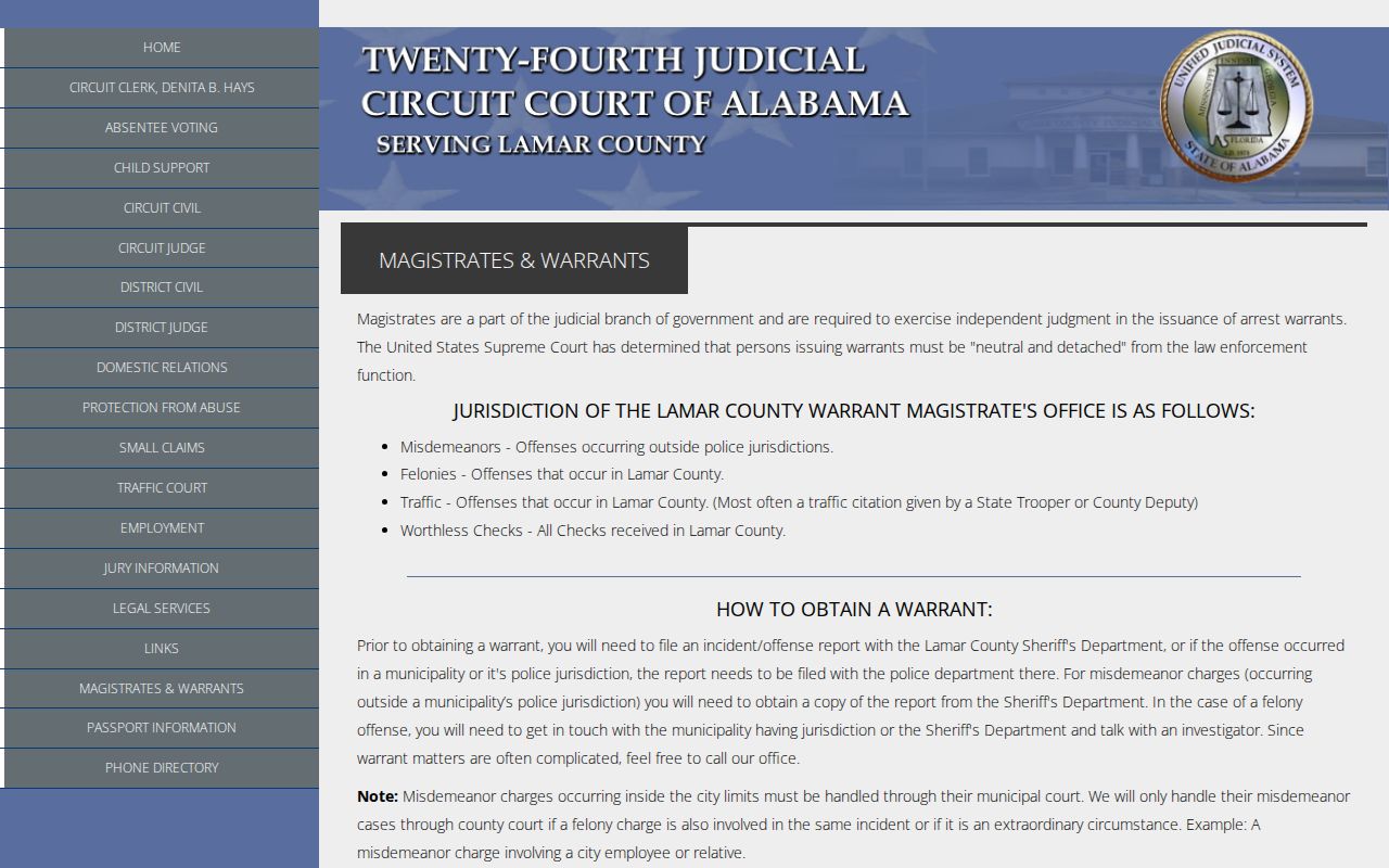 Lamar County warrant magistrate procedure for official warrant checks